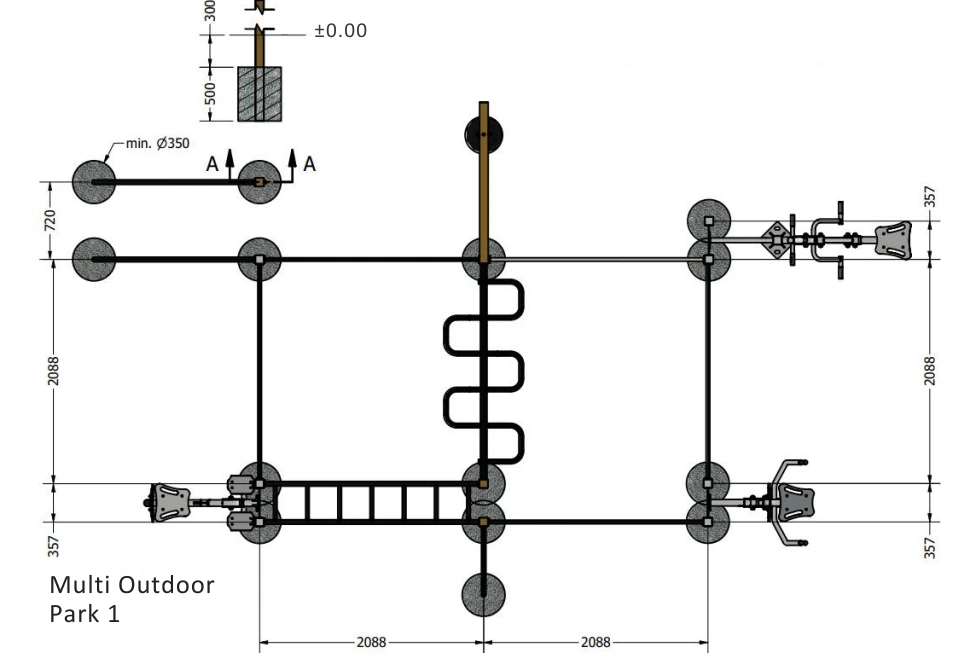 Der Multi Outdoor Park sollte 300 mm unter dem Bodenniveau montiert werden
